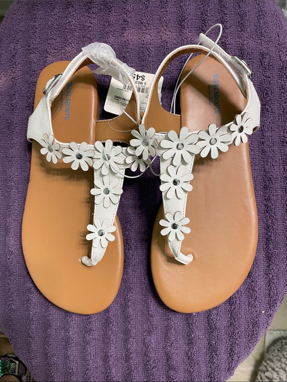 Kids White Floral T-Strap Sandals